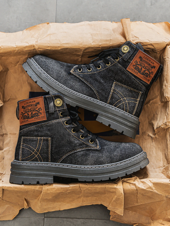 Men's Chunky Sole Denim Lace-Up Boots – Urban Street Style
