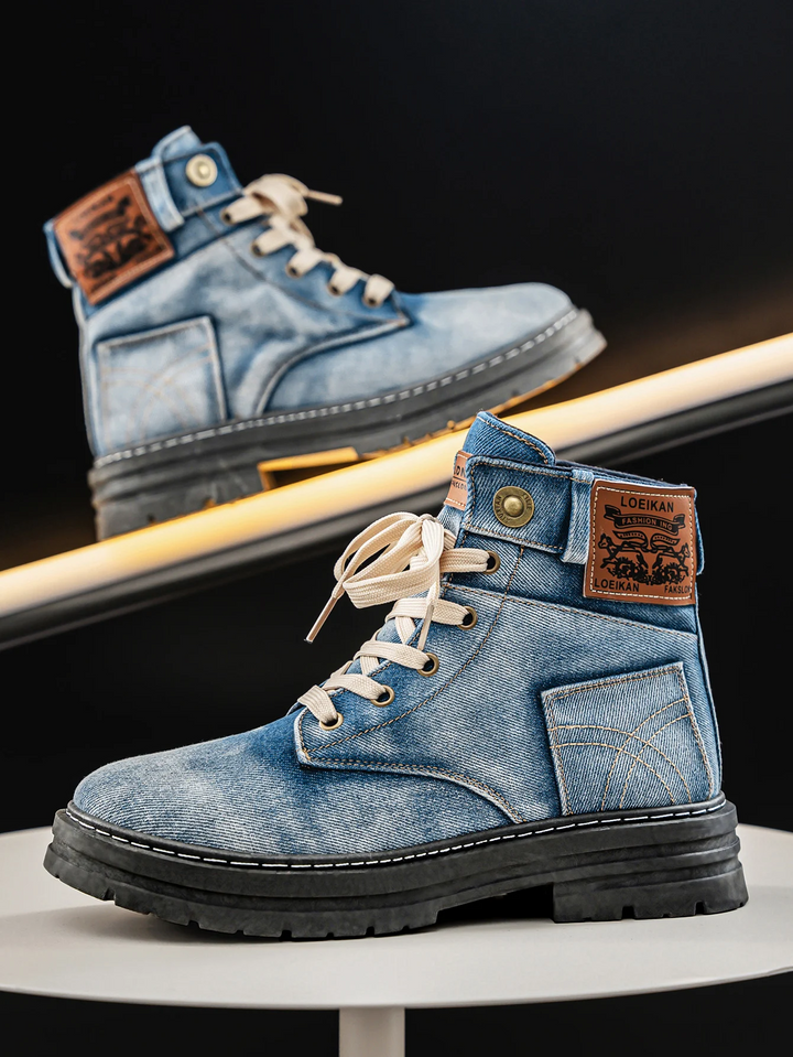 Men's Chunky Sole Denim Lace-Up Boots – Urban Street Style