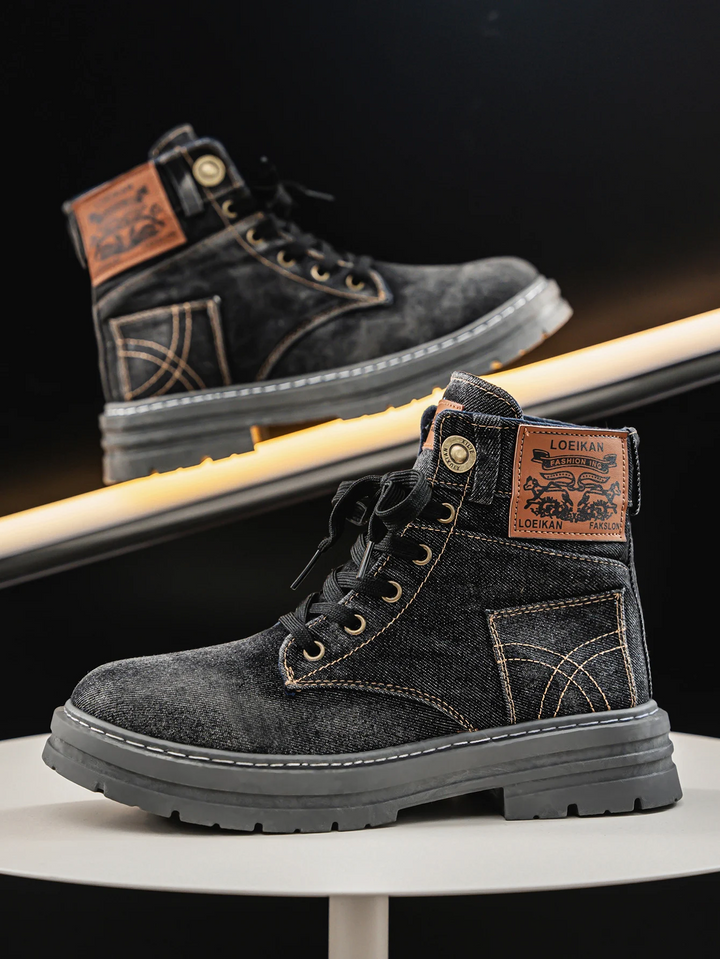 Men's Chunky Sole Denim Lace-Up Boots – Urban Street Style