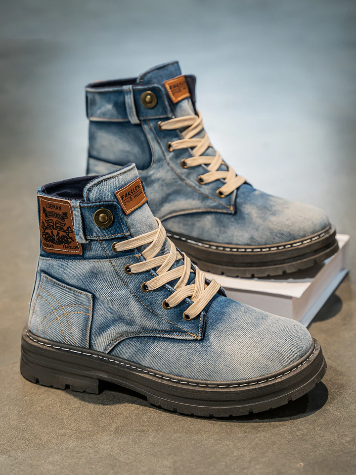 Men's Chunky Sole Denim Lace-Up Boots – Urban Street Style