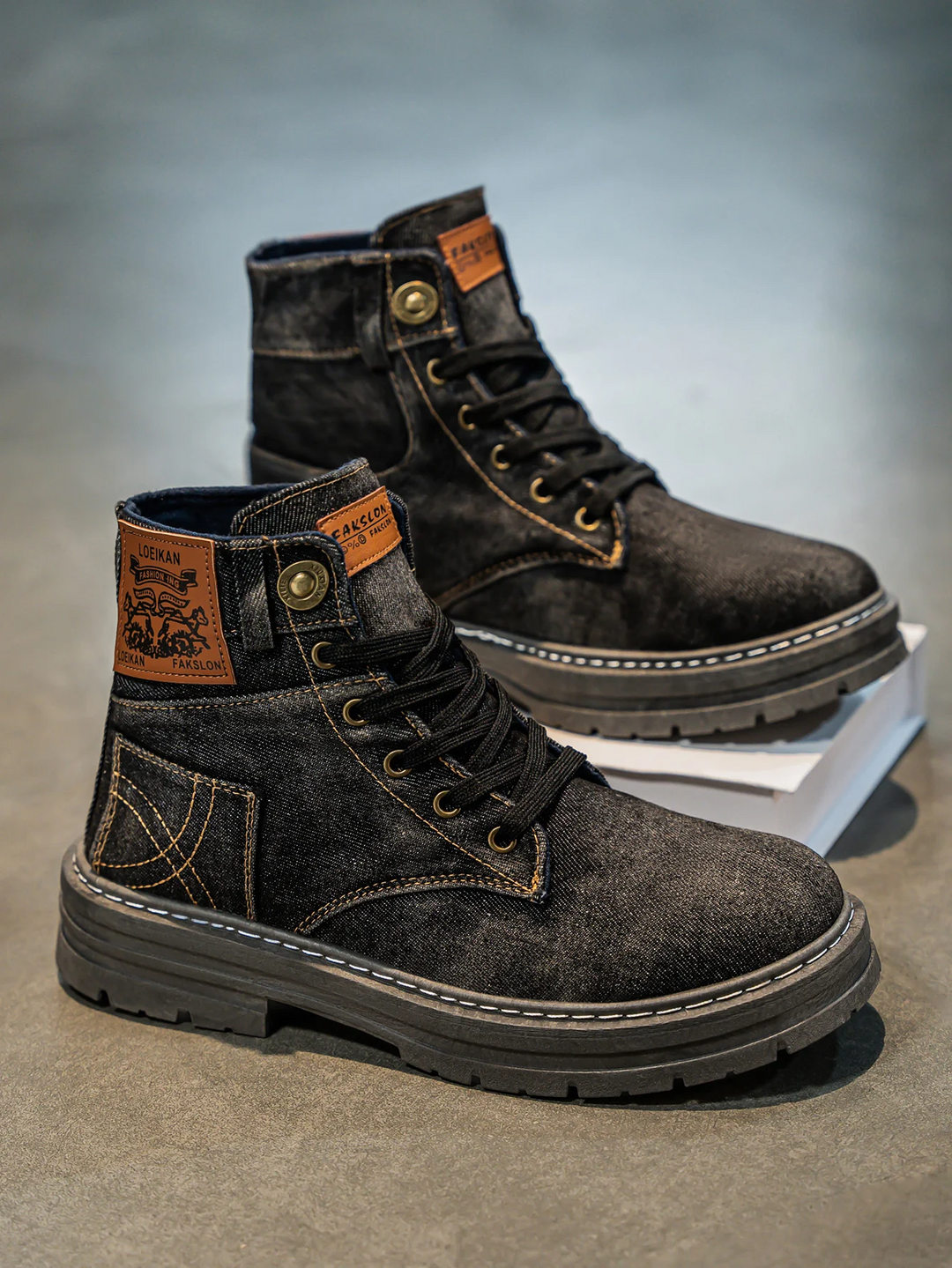 Men's Chunky Sole Denim Lace-Up Boots – Urban Street Style