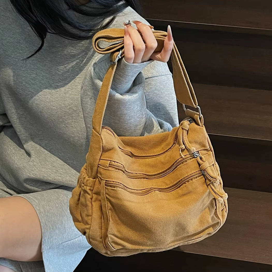 Women's Canvas Crossbody Bag – Multi-Pocket Retro Style