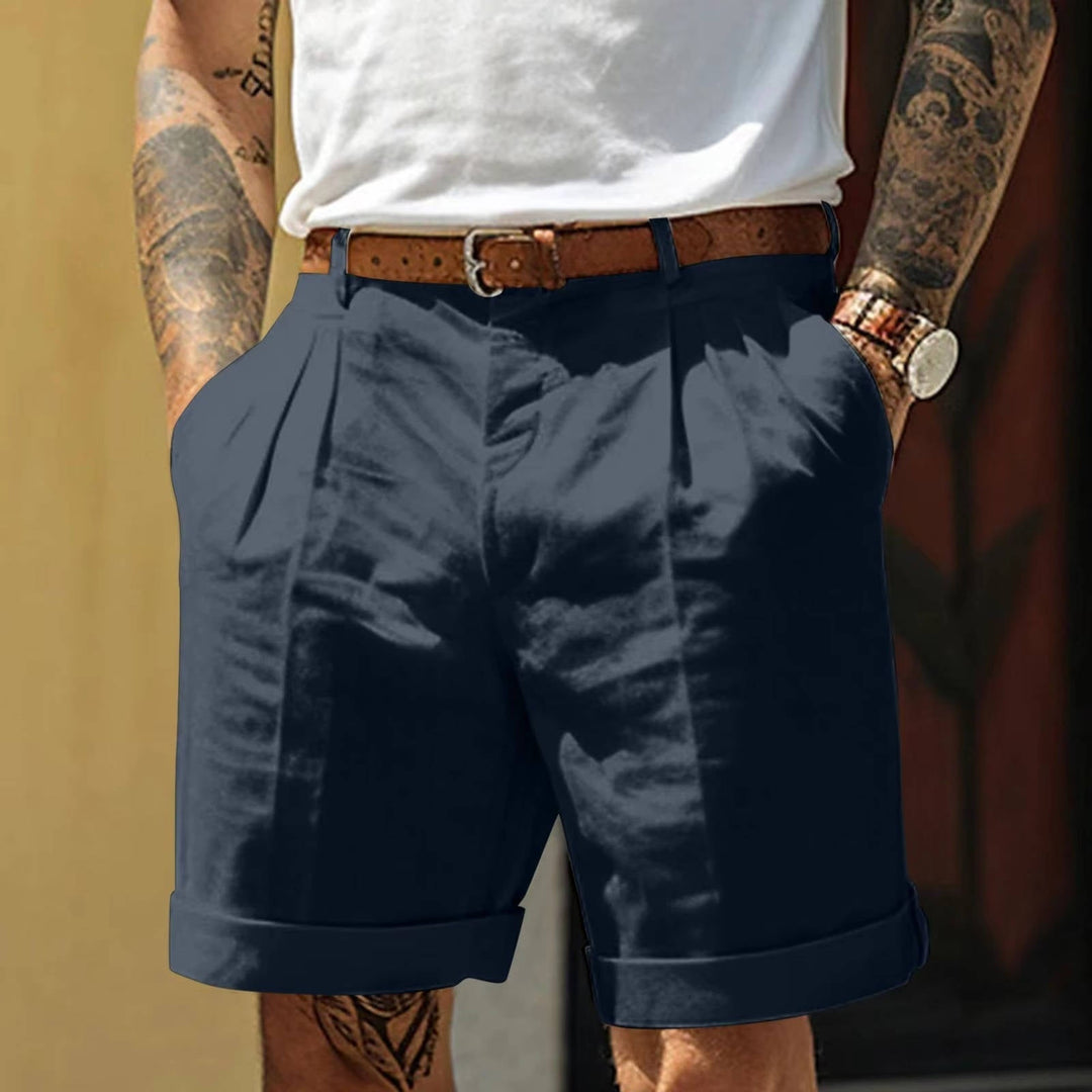 Men's Tailored Pleated Shorts – Turn-Up Hem & Refined Fit