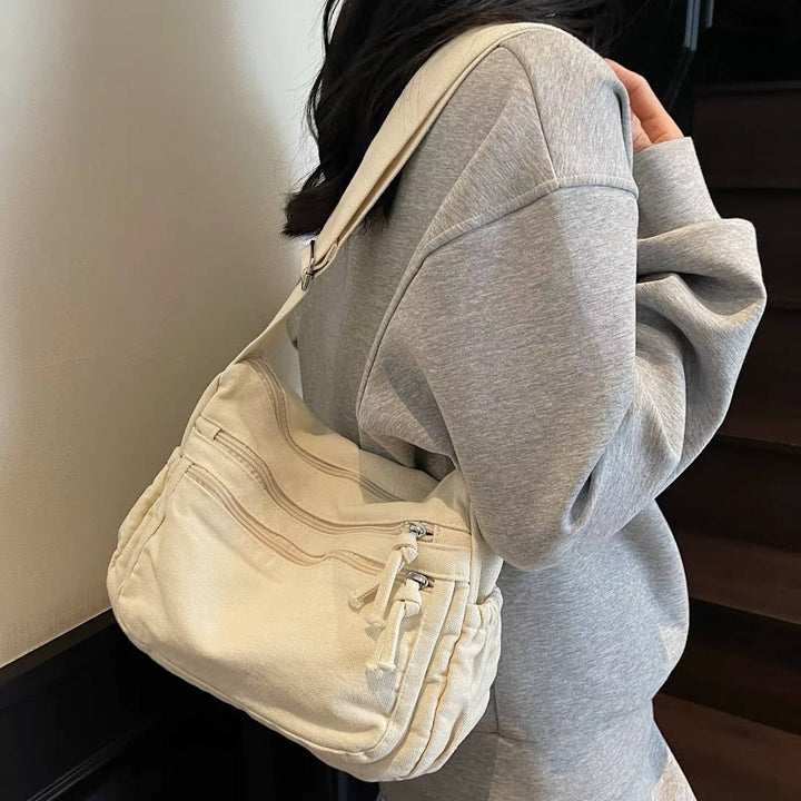 Women's Canvas Crossbody Bag – Multi-Pocket Retro Style