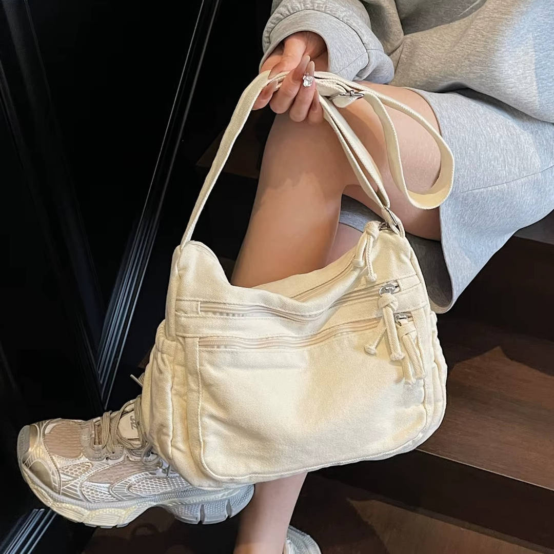 Women's Canvas Crossbody Bag – Multi-Pocket Retro Style