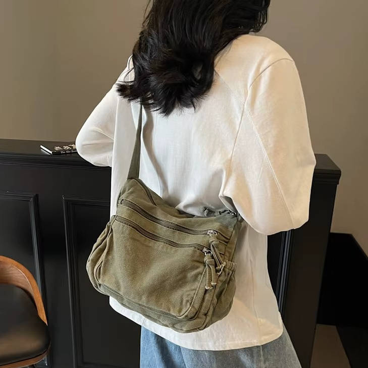 Women's Canvas Crossbody Bag – Multi-Pocket Retro Style