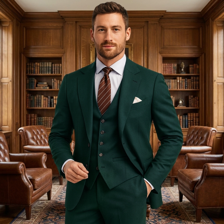 Men's Three-Piece Tailored Formal Suit Set – Structured Fit