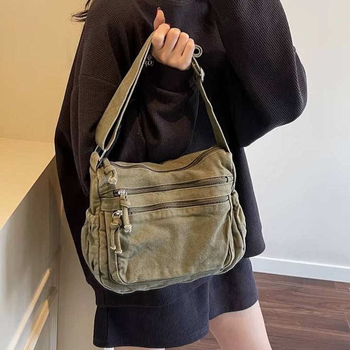 Women's Canvas Crossbody Bag – Multi-Pocket Retro Style