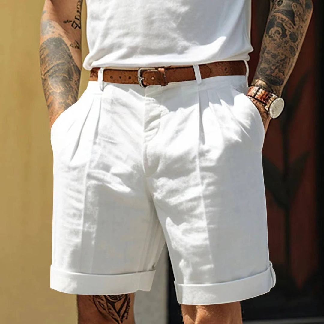 Men's Tailored Pleated Shorts – Turn-Up Hem & Refined Fit