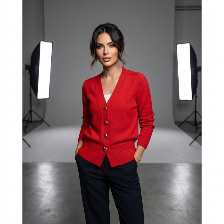 Knit Cardigan for Women – V-Neck Button-Front Relaxed Fit
