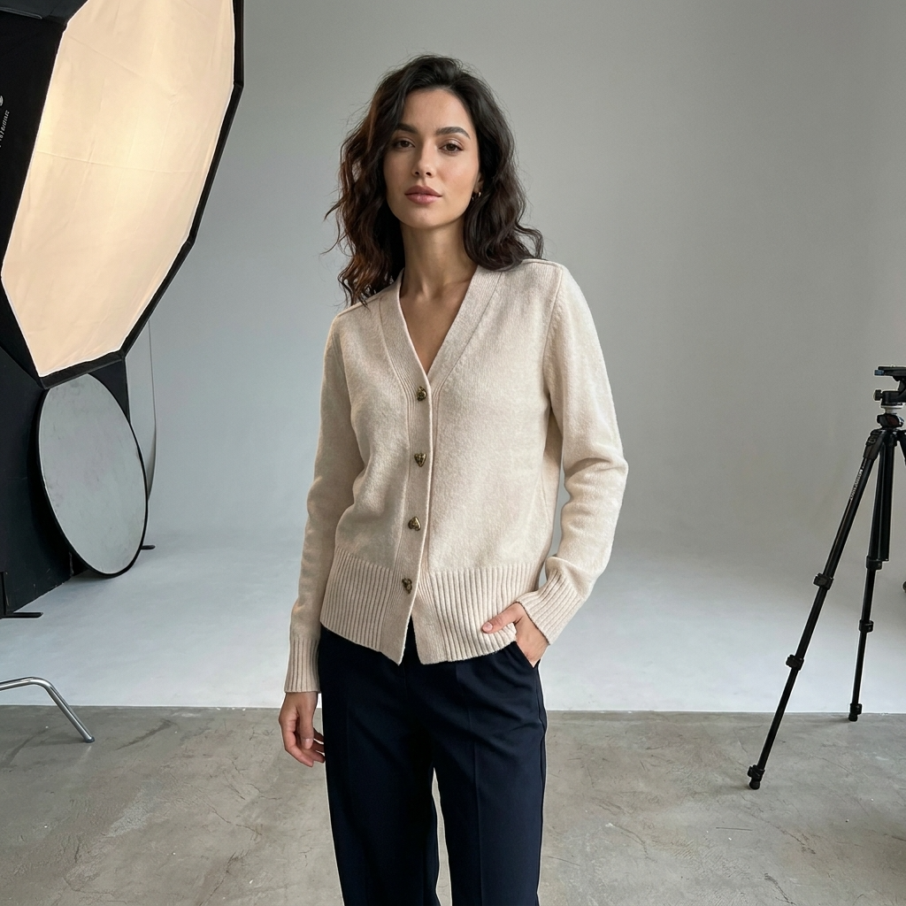Knit Cardigan for Women – V-Neck Button-Front Relaxed Fit