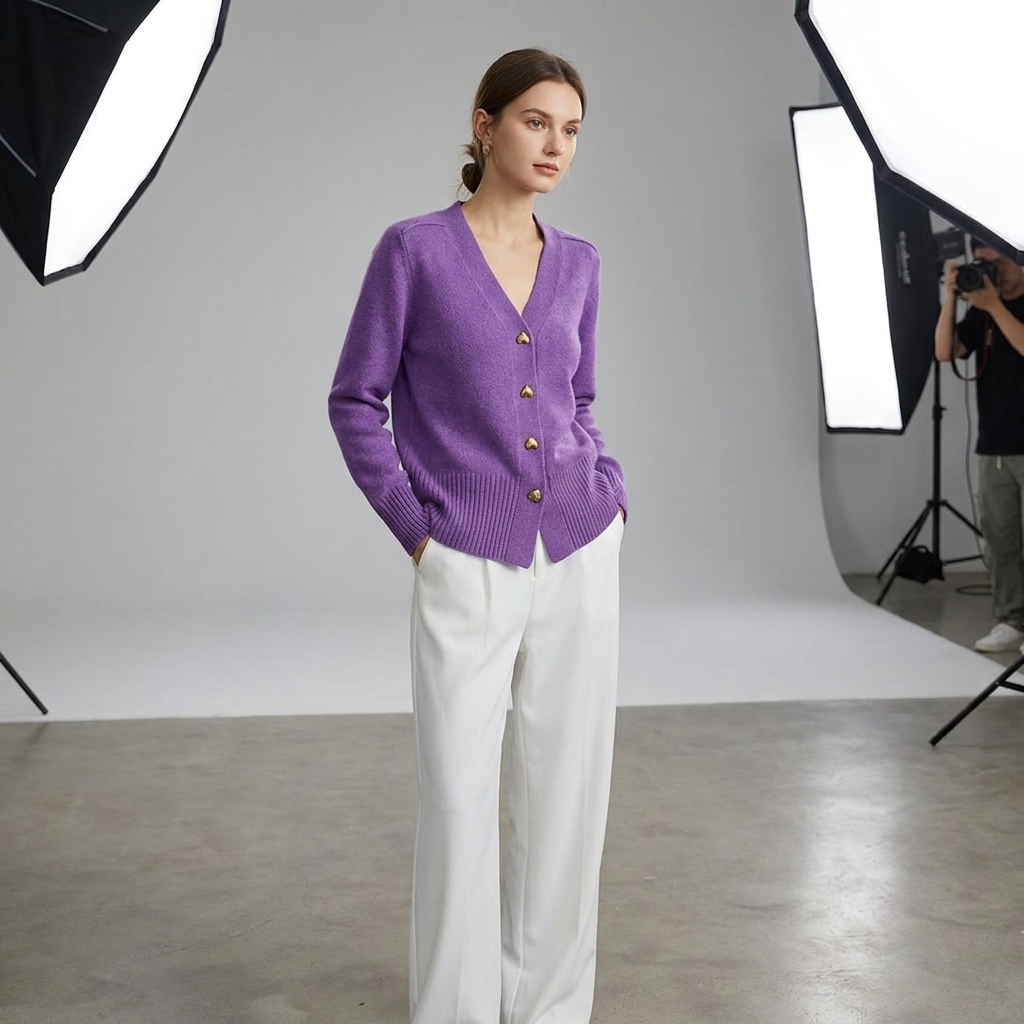 Knit Cardigan for Women – V-Neck Button-Front Relaxed Fit