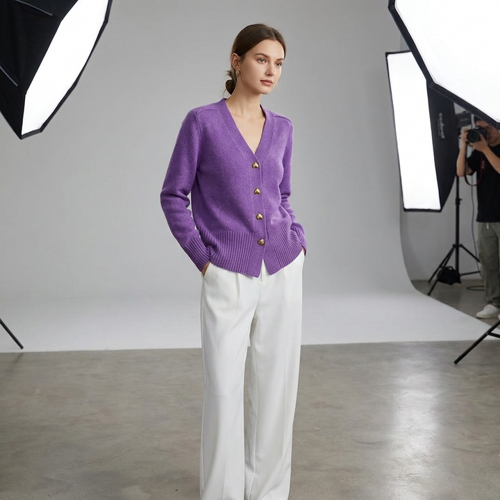Knit Cardigan for Women – V-Neck Button-Front Relaxed Fit