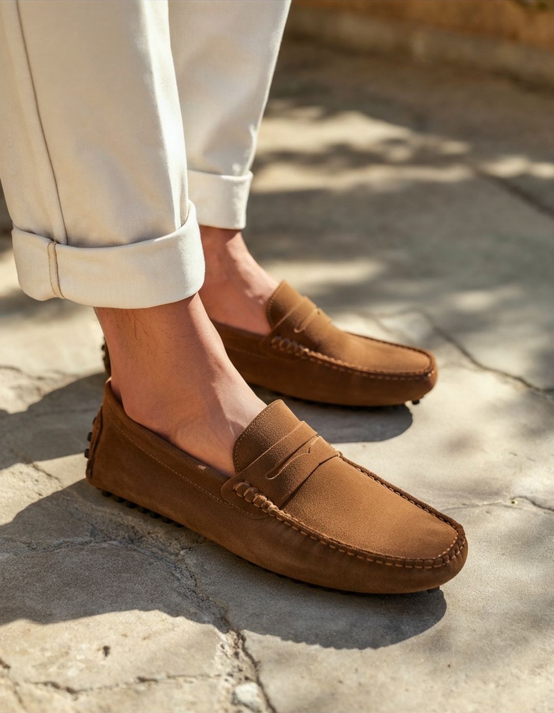 Men's Calf Suede Driver Loafers Slip-On – Stitched Upper Full Leather