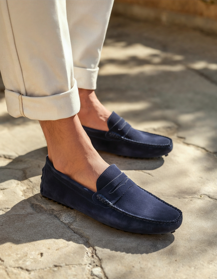 Men's Calf Suede Driver Loafers Slip-On – Stitched Upper Full Leather