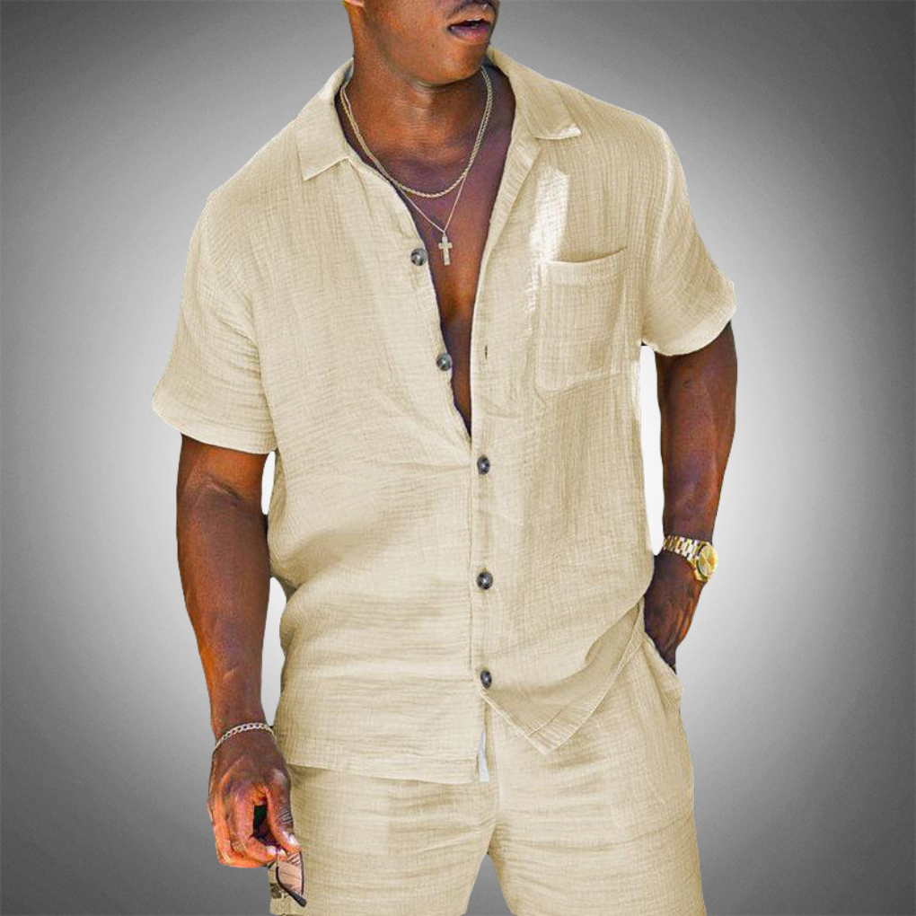 Men's Linen Two-Piece Shirt and Pants – Lightweight Breathable Co-Ord