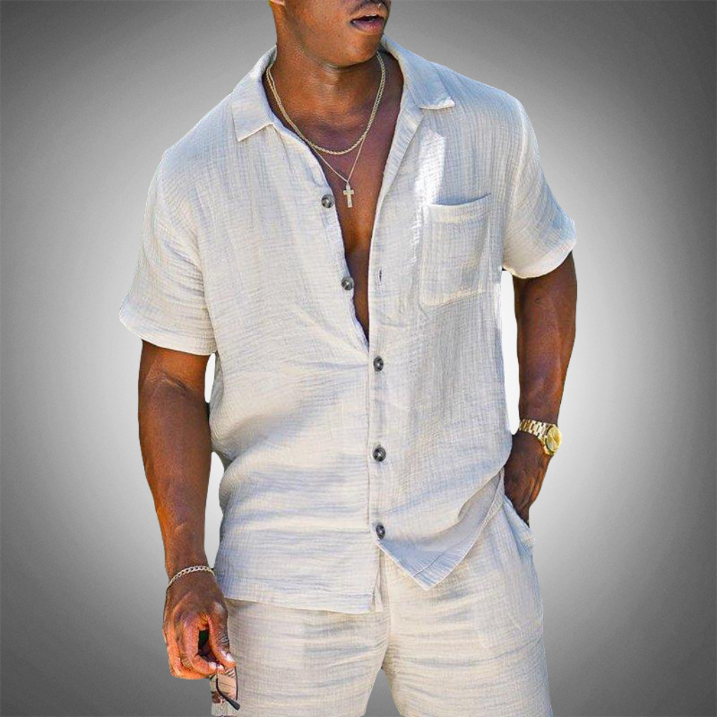 Men's Linen Two-Piece Shirt and Pants – Lightweight Breathable Co-Ord