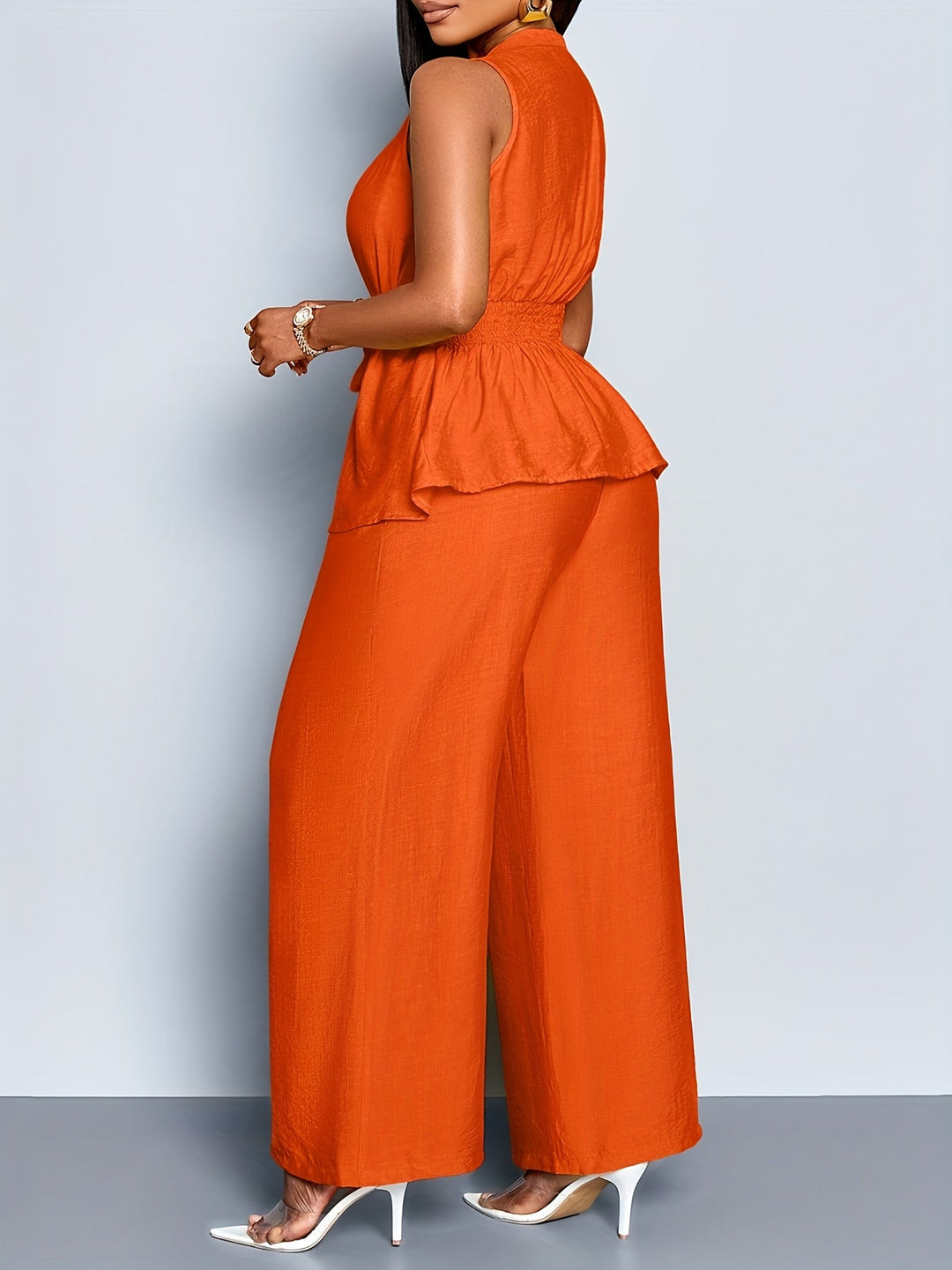 Women's V-Neck Wrap Top & Wide-Leg Trousers Two-Piece Set