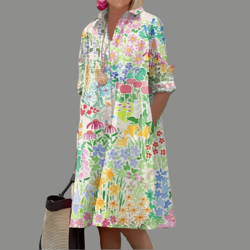 Floral Midi Dress – 3D Print Stretch Women&
