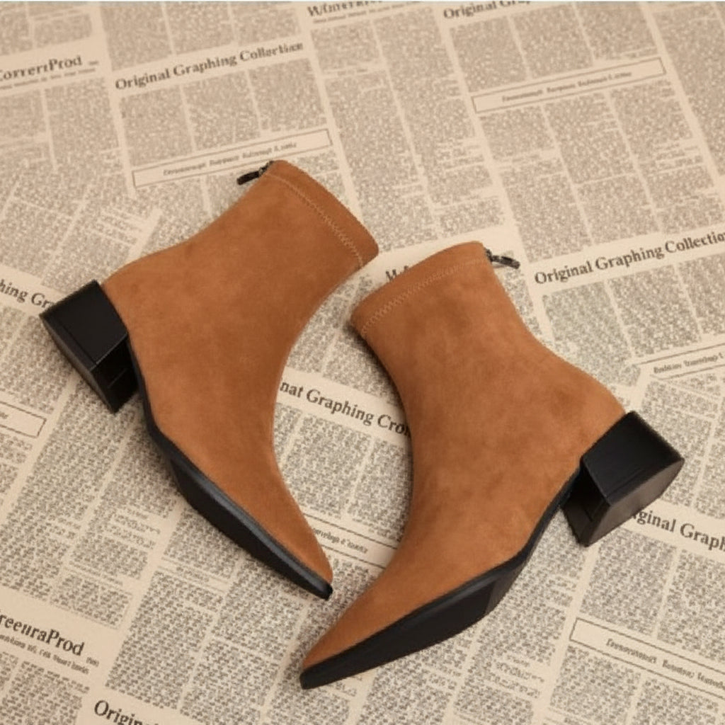 Women's Pointed Toe Block Heel Boots – Side Zip Style