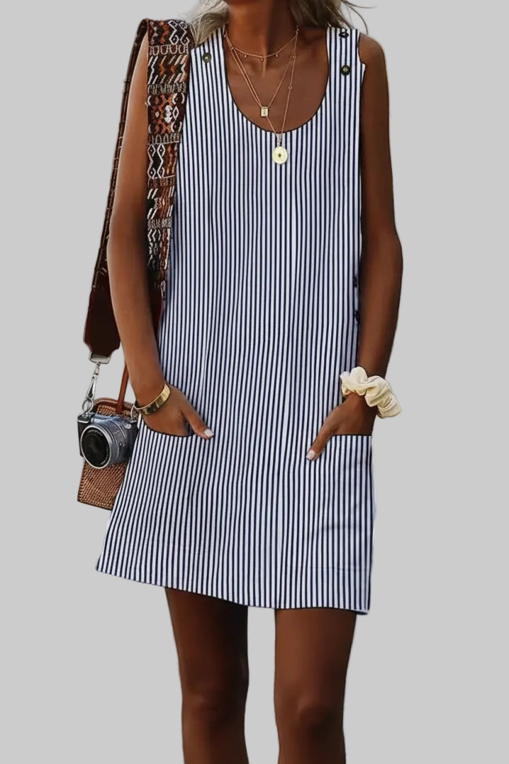 Striped Shift Dress – Sleeveless Mini with Side Pockets
