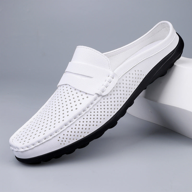 Perforated Vegan Leather Half Slipper Loafer – Open-Back Breathable