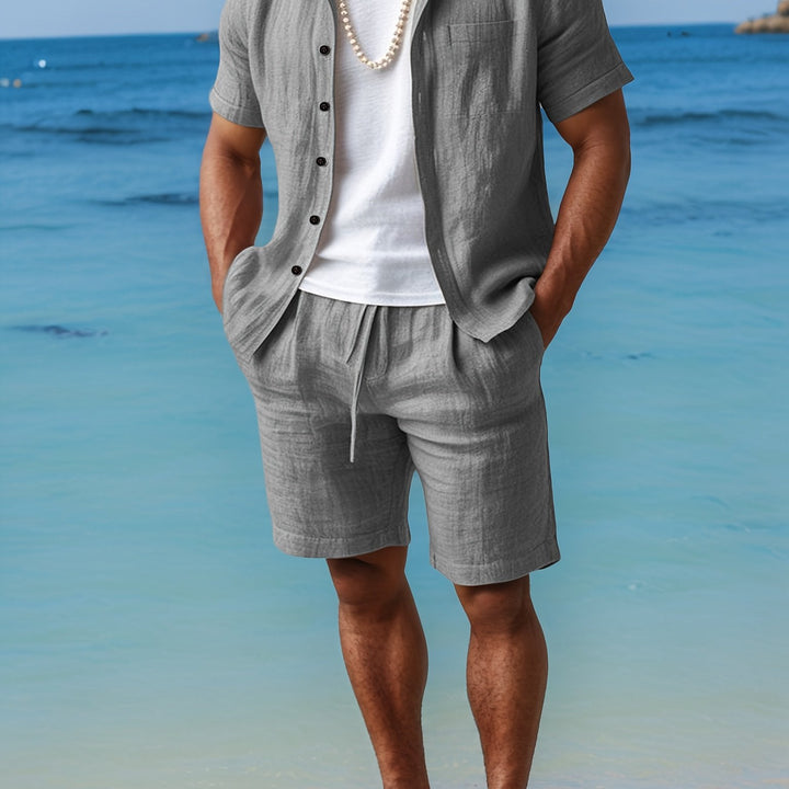 Men's 100% Linen Shirt & Shorts Set – Regular Fit Short Sleeve Co-ord