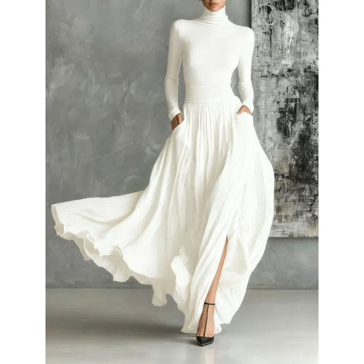 Slim Maxi Dress for Women – Pleated &amp; Ruched Lightweight Fabric
