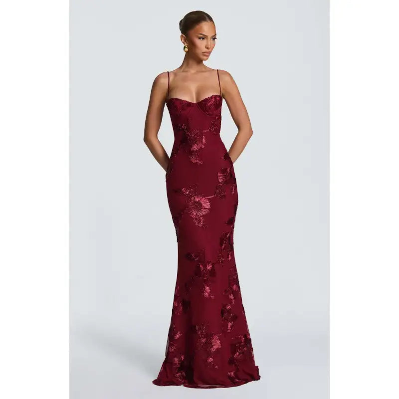 Maxi Dress – Sheer Floral Mermaid, Structured Fit Women&