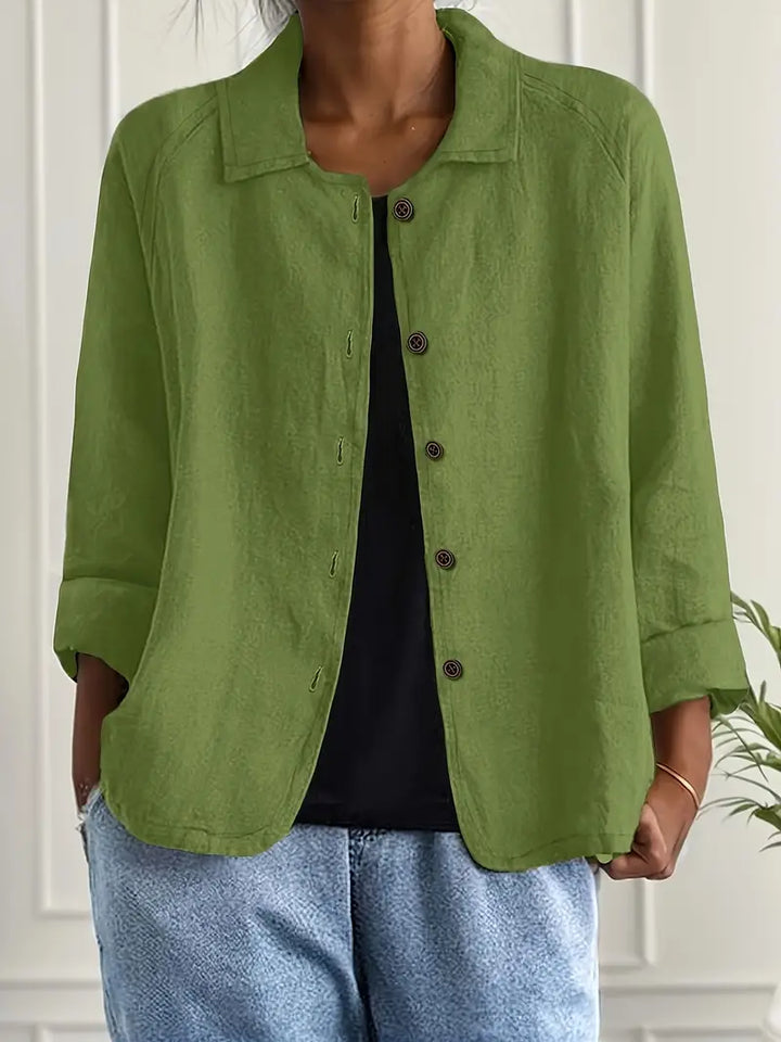 Women's Cardigan Button-Front Shirt – Relaxed Fit, Classic Collar