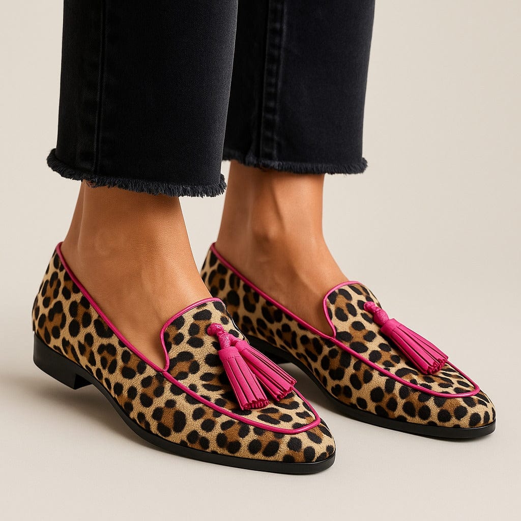 Leopard Print Loafers – Slip-On Tassel Fringe Flat Shoes