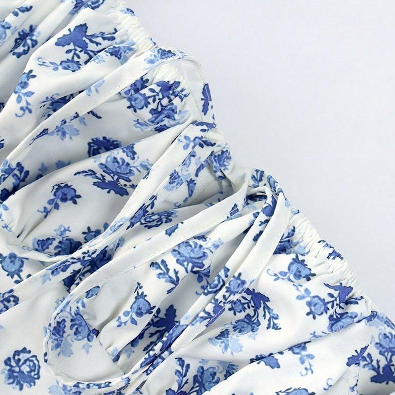 Women's Floral Midi Dress Square Neck Puff Sleeves – Flowing A-Line
