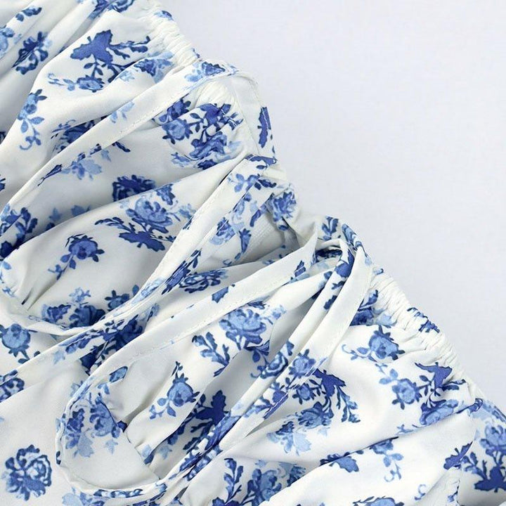 Women's Floral Midi Dress Square Neck Puff Sleeves – Flowing A-Line