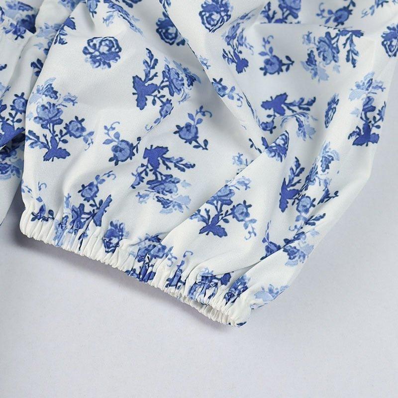 Women's Floral Midi Dress Square Neck Puff Sleeves – Flowing A-Line