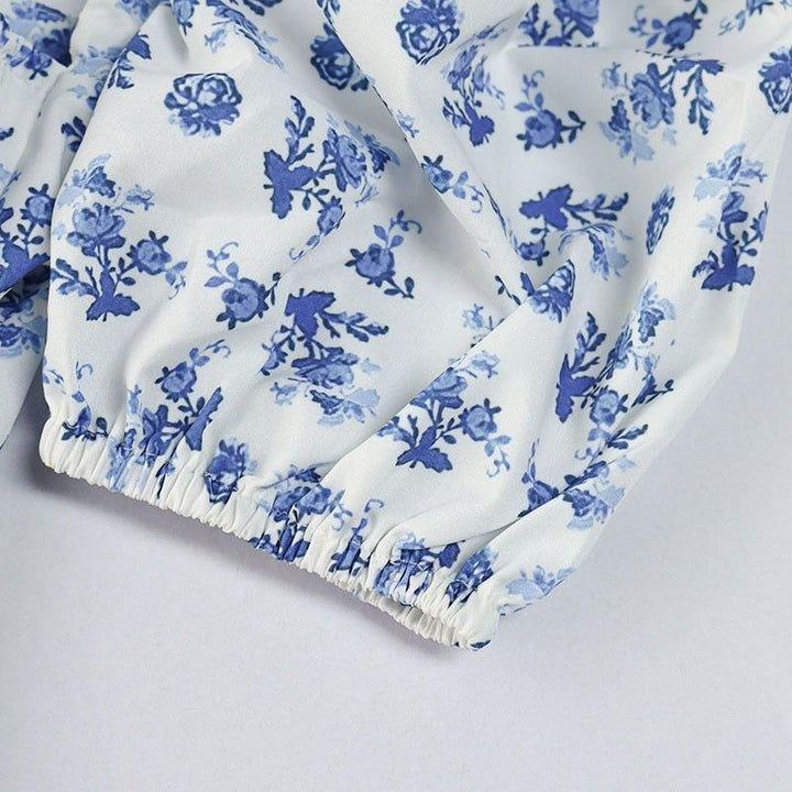 Women's Floral Midi Dress Square Neck Puff Sleeves – Flowing A-Line