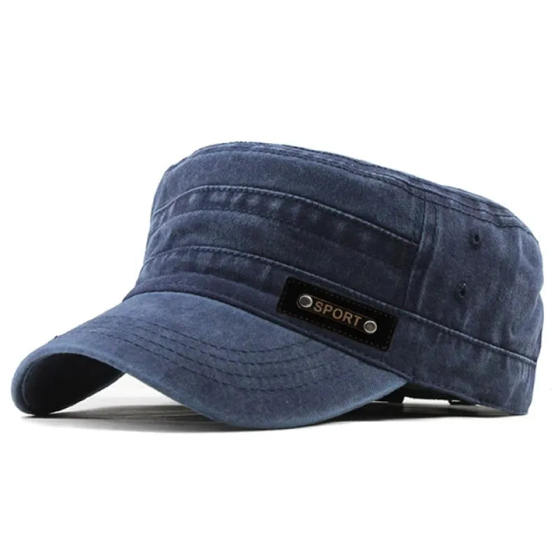 Military Cadet Cap – Flat Crown Sport Badge Hat Men