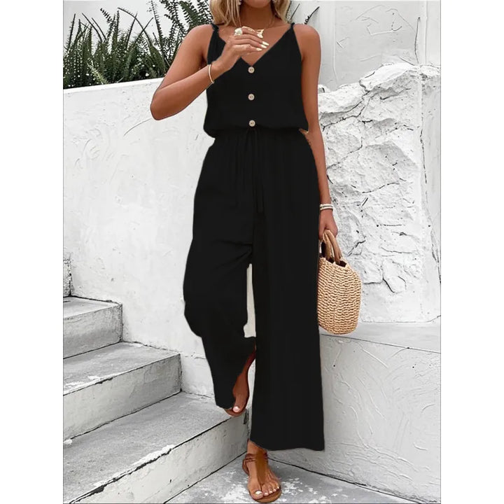 Wide-Leg Jumpsuit for Women – Sleeveless V-Neck Relaxed Fit