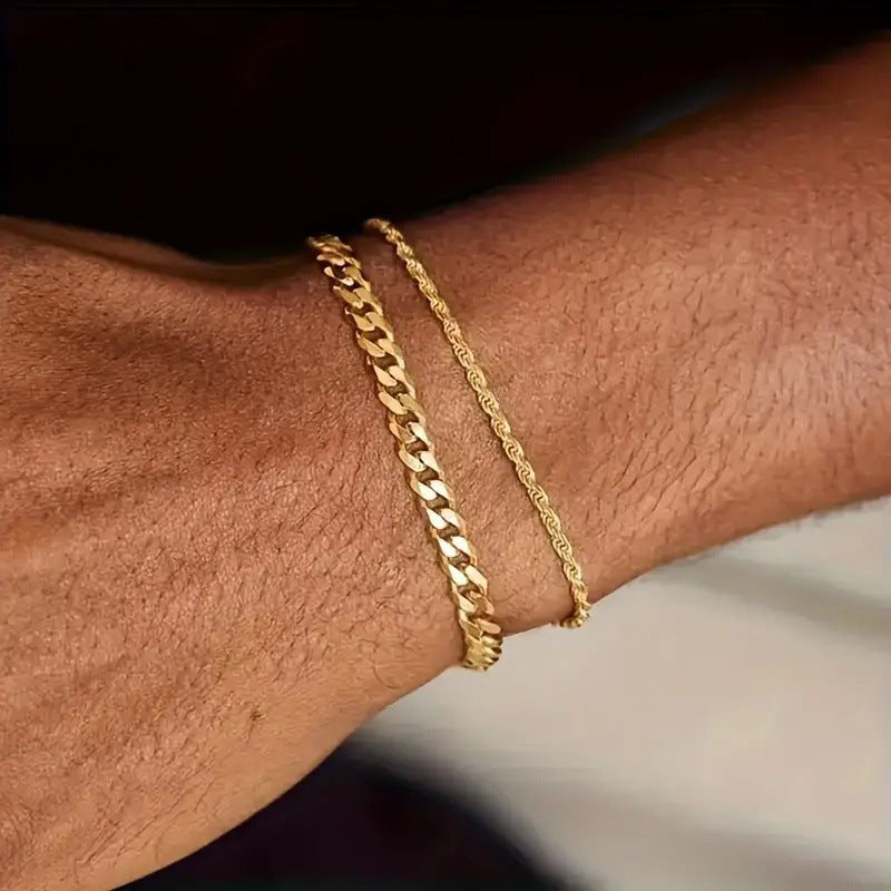 Men's Bracelet Set – Cuban Link & Rope Chain Duo
