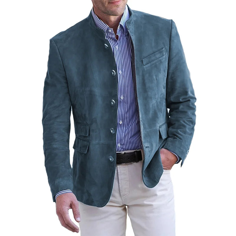 Men's Slim-Fit Blazer Stand Collar Lightweight – Smart Casual Button