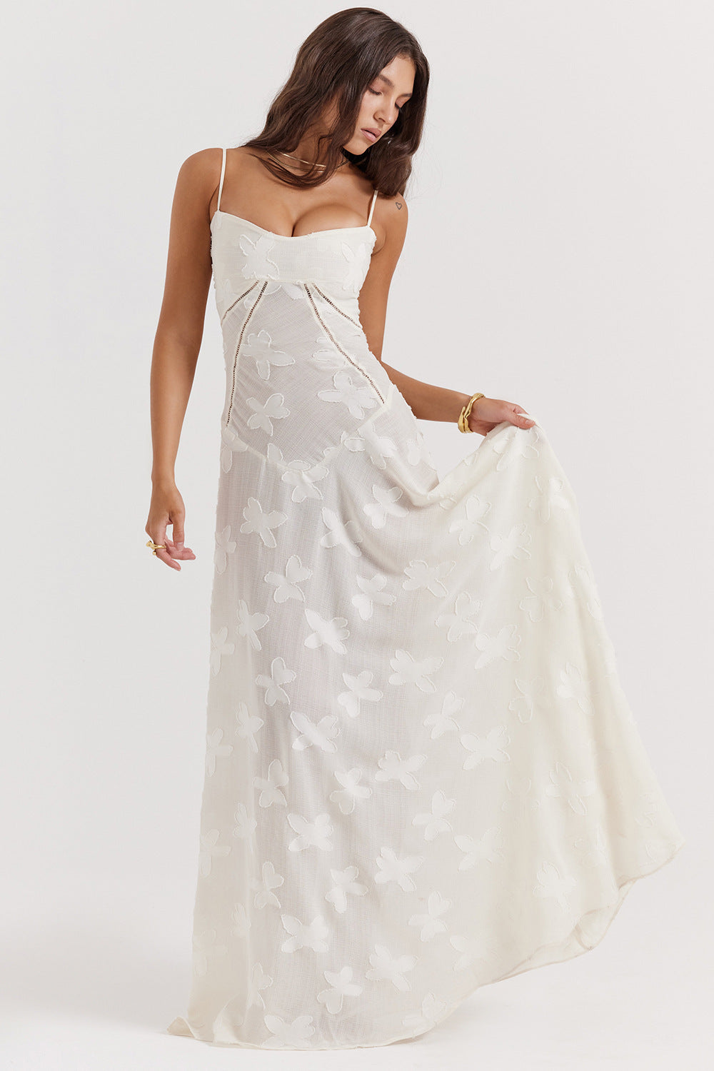 Women's Floral Lace Maxi Dress – Sweetheart Spaghetti Strap