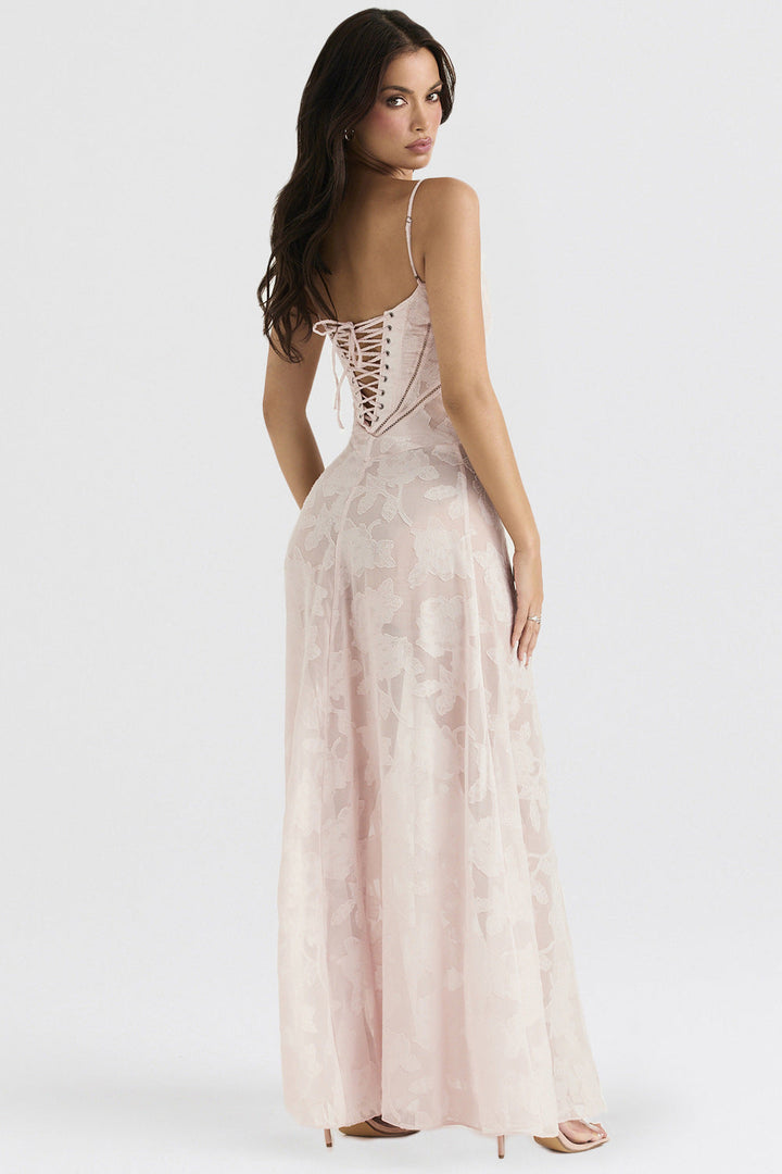 Women's Floral Lace Maxi Dress – Sweetheart Spaghetti Strap