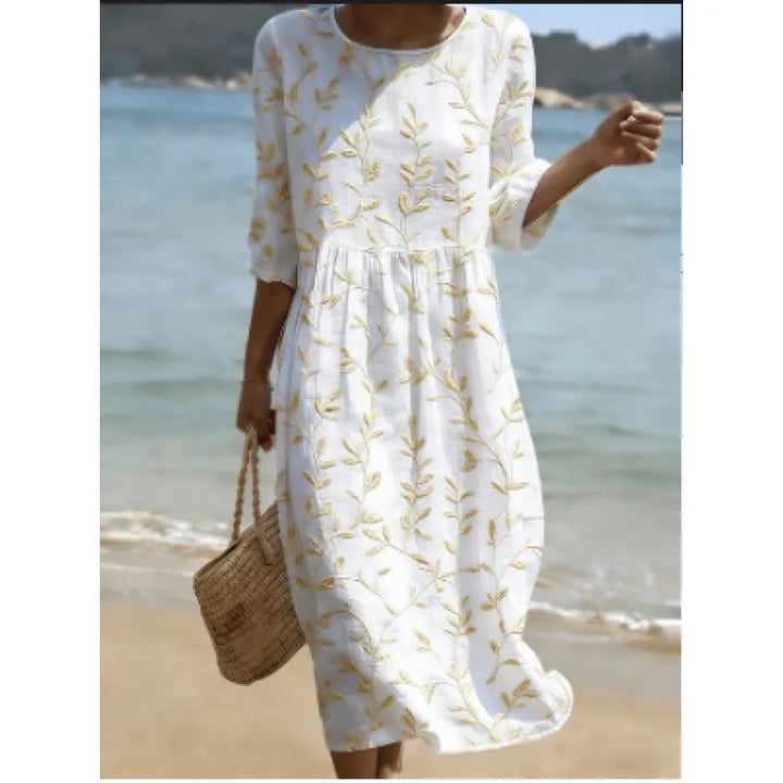 Floral Midi Dress – Lightweight Plant Print Women&