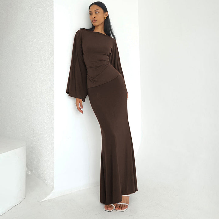 Maxi Two Piece Set – Flared Sleeve & Defined Waist