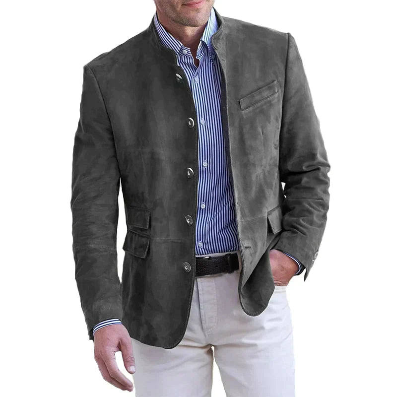 Men's Slim-Fit Blazer Stand Collar Lightweight – Smart Casual Button