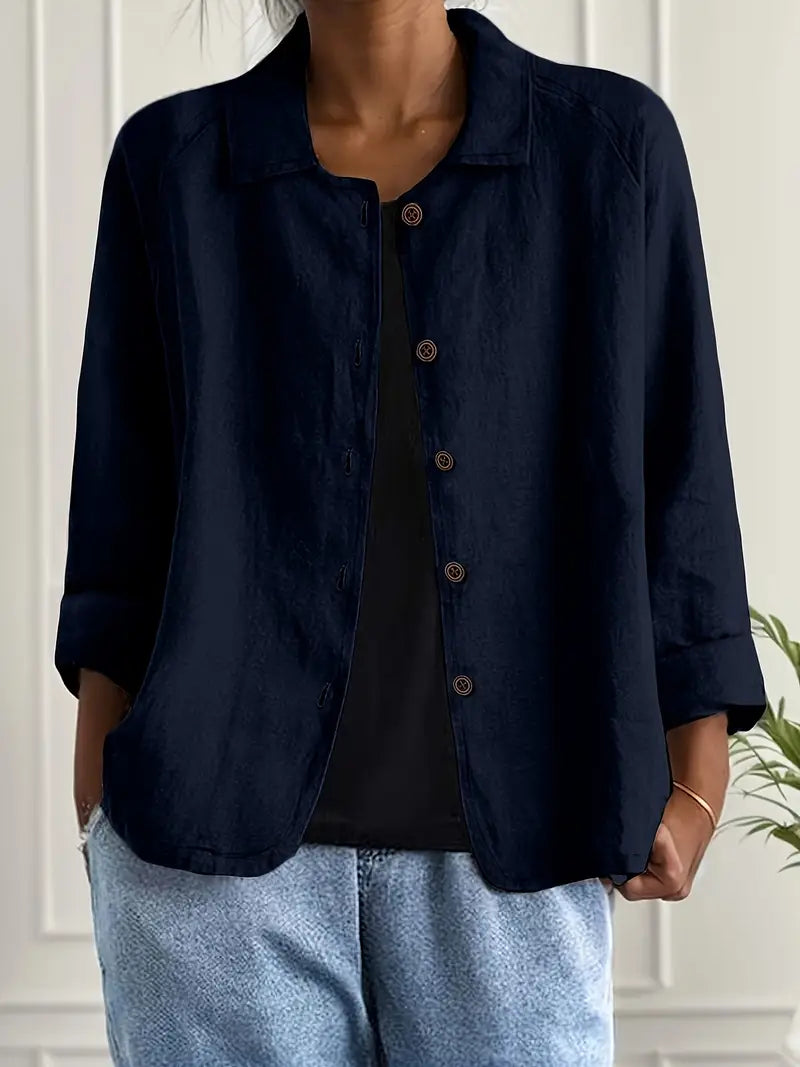 Women's Cardigan Button-Front Shirt – Relaxed Fit, Classic Collar