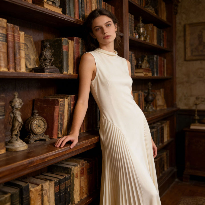 Maternity Maxi Dress – Sleeveless Pleated Knit Baby Shower