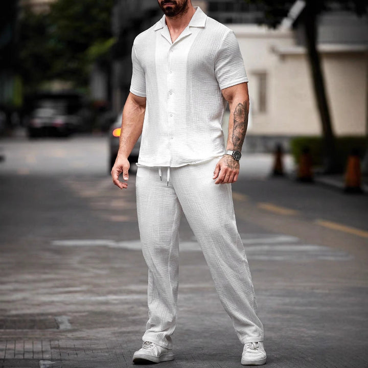 Men's Two Piece Set – Camp Collar Shirt & Straight Leg Trousers