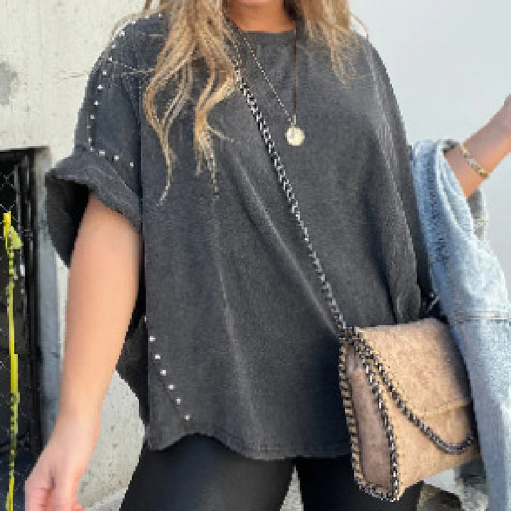 Oversized Women's T-Shirt | Stud-Detail Boyfriend Fit Top