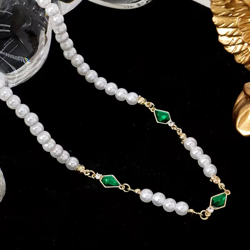 Pearl Necklace with Zirconia | Adjustable -Tone Chain