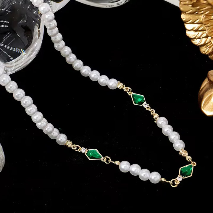 Pearl Necklace with Zirconia | Adjustable -Tone Chain